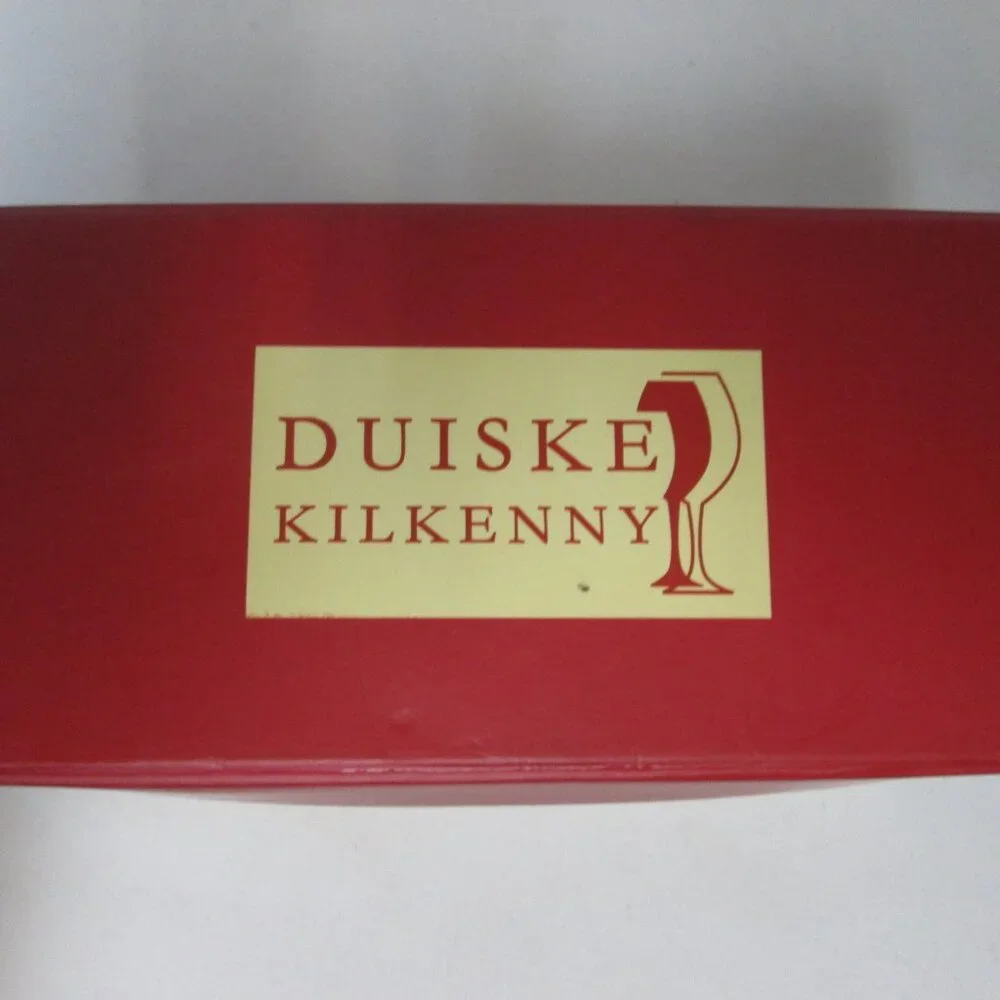 Duiske Kilkenny Irish hand cut glass red swirl votive candle holders Set 2 NEW